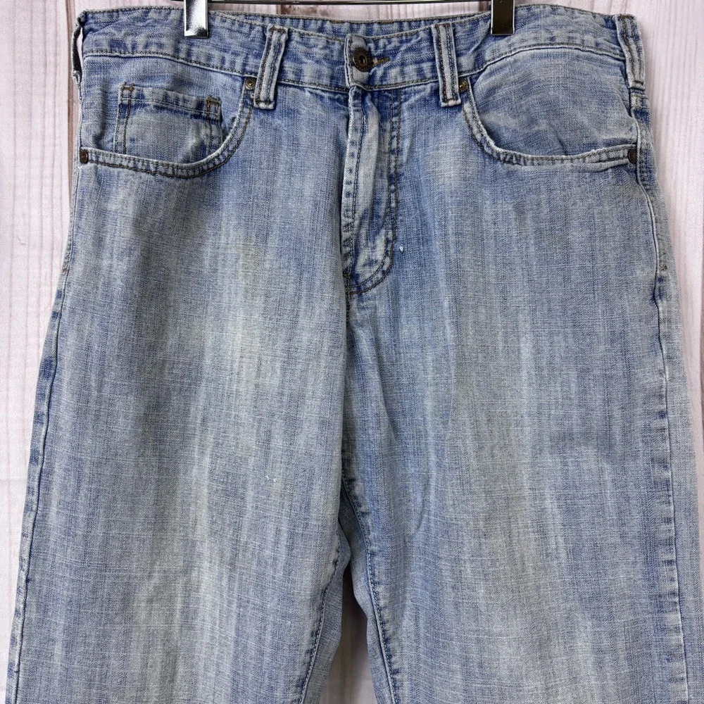 Flypaper Jeans Mens Light Wash Straight Leg Embroidered Skater Blue Size 32x34
